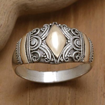 Alternate image for 18k Gold-Accented Domed Ring with Geometric Motifs Imperial Rhombus