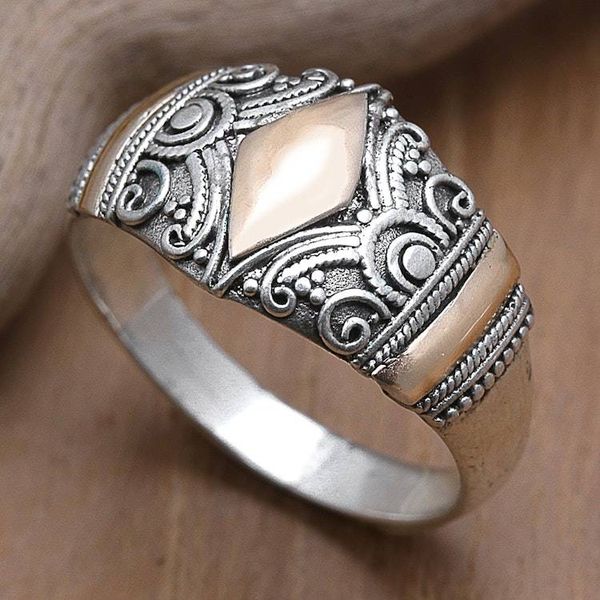 Alternate image for 18k Gold-Accented Domed Ring with Geometric Motifs Imperial Rhombus