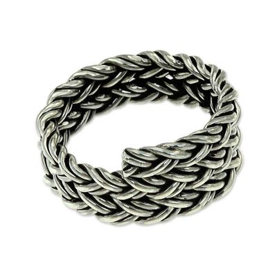Primary image for Mens Wide Braided Silver Ring Spiral Path