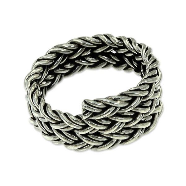 Alternate image for Mens Wide Braided Silver Ring Spiral Path
