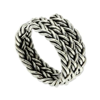 Alternate image for Mens Wide Braided Silver Ring Spiral Path