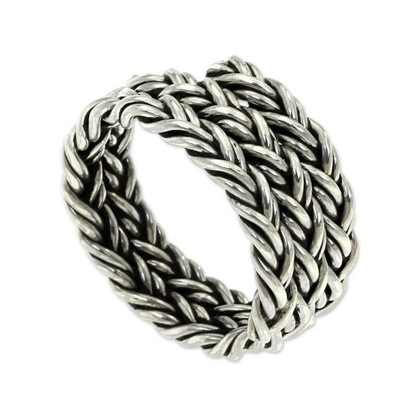 Alternate image for Mens Wide Braided Silver Ring Spiral Path