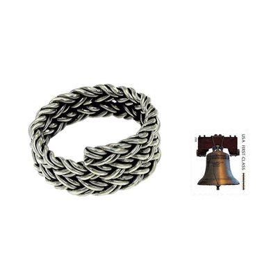 Alternate image for Mens Wide Braided Silver Ring Spiral Path