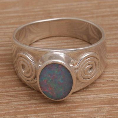 Alternate image for Handmade Opal 925 Sterling Silver Indonesian Cocktail Ring Sea and Sun