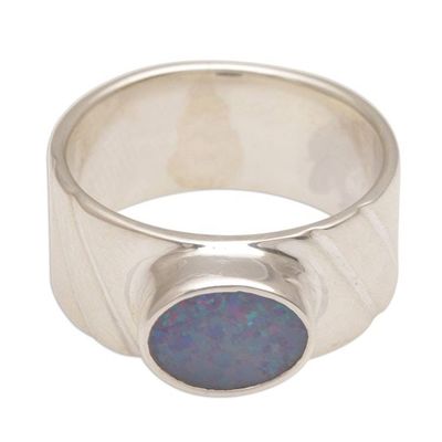 Alternate image for Handmade 925 Sterling Silver Single Stone Opal Ring Bali Open Sky