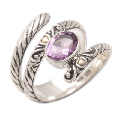 Alternate image for Balinese Cocktail Ring with Amethyst and 18k Gold Accents Radiant Style