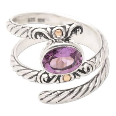 Alternate image for Balinese Cocktail Ring with Amethyst and 18k Gold Accents Radiant Style