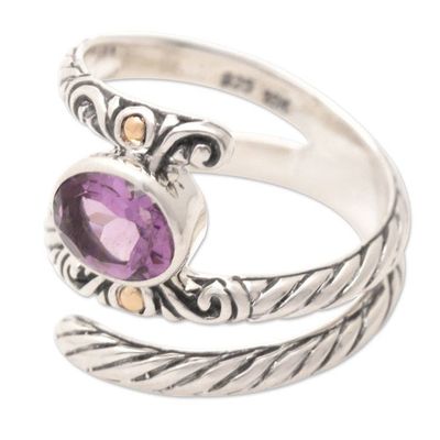 Alternate image for Balinese Cocktail Ring with Amethyst and 18k Gold Accents Radiant Style