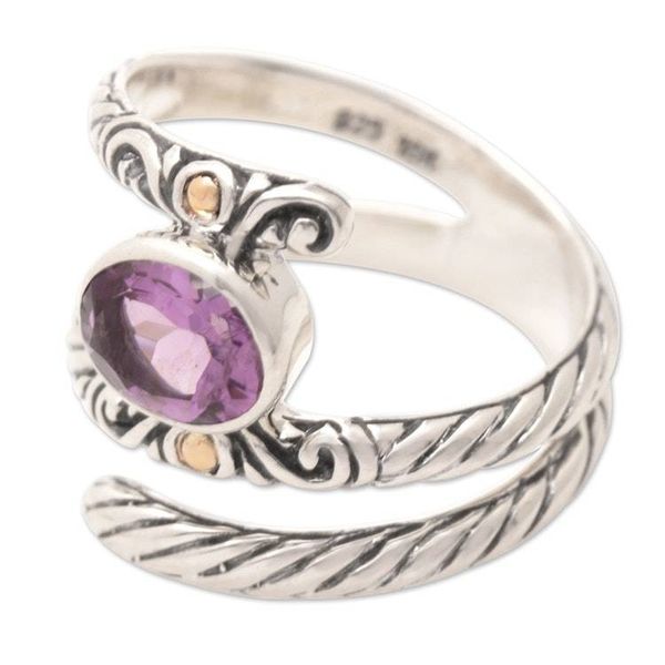 Alternate image for Balinese Cocktail Ring with Amethyst and 18k Gold Accents Radiant Style