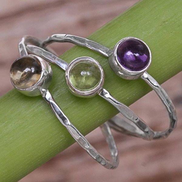 Alternate image for Amethyst Peridot and Citrine Multigemstone Ring Magical Trio