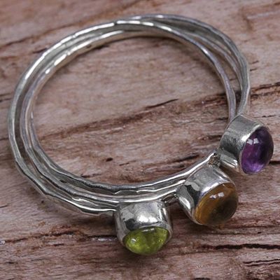 Alternate image for Amethyst Peridot and Citrine Multigemstone Ring Magical Trio
