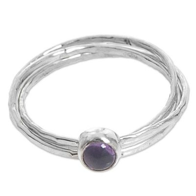 Alternate image for Amethyst and Sterling Silver Solitaire Ring from Indonesia Magical Essence in Purple