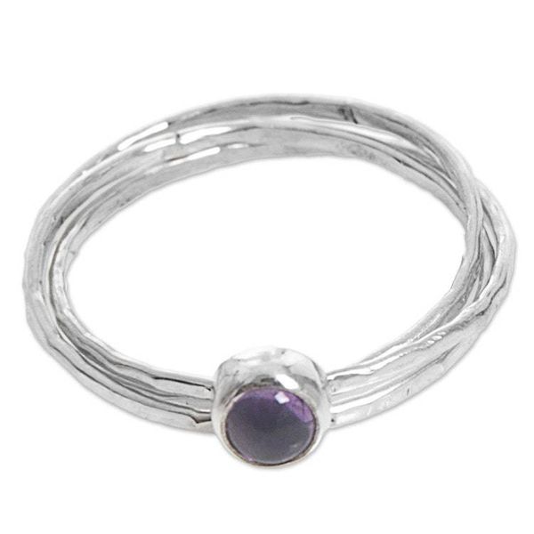 Alternate image for Amethyst and Sterling Silver Solitaire Ring from Indonesia Magical Essence in Purple