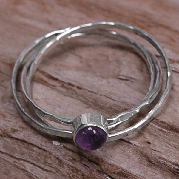 Alternate image for Amethyst and Sterling Silver Solitaire Ring from Indonesia Magical Essence in Purple