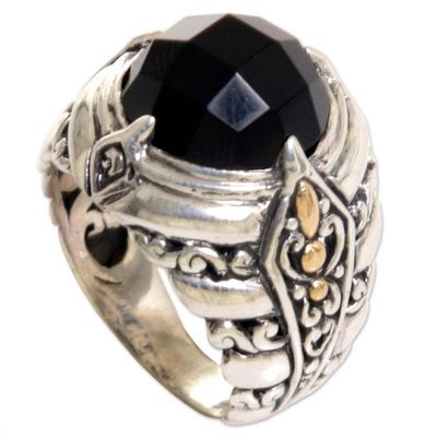 Alternate image for Gold Accented Sterling Silver Onyx Cocktail Ring Black Majestic