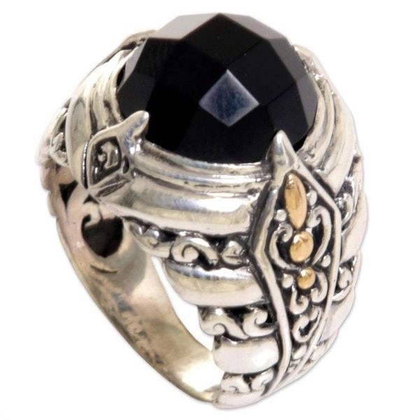 Alternate image for Gold Accented Sterling Silver Onyx Cocktail Ring Black Majestic