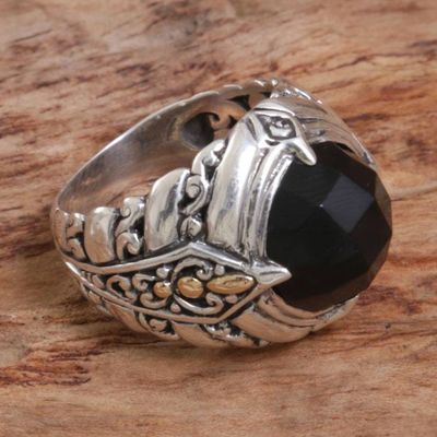 Alternate image for Gold Accented Sterling Silver Onyx Cocktail Ring Black Majestic