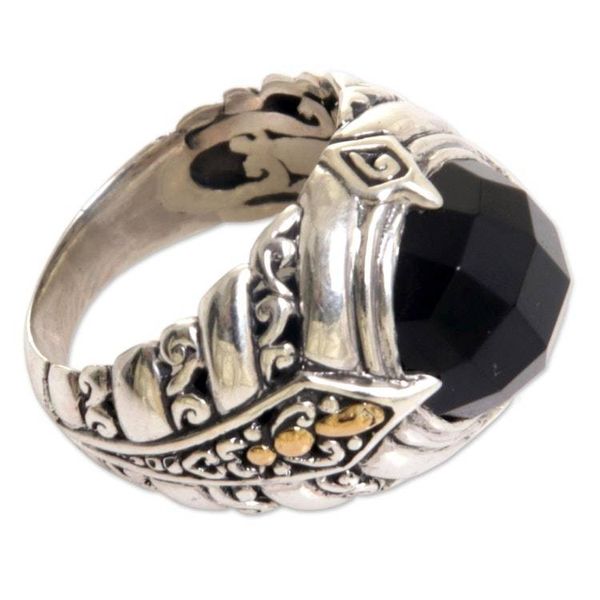 Alternate image for Gold Accented Sterling Silver Onyx Cocktail Ring Black Majestic