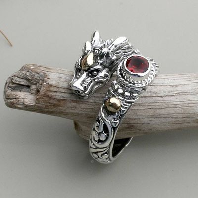 Alternate image for Dragon-Shaped Sterling Silver and Natural Garnet Wrap Ring Honorable Fire