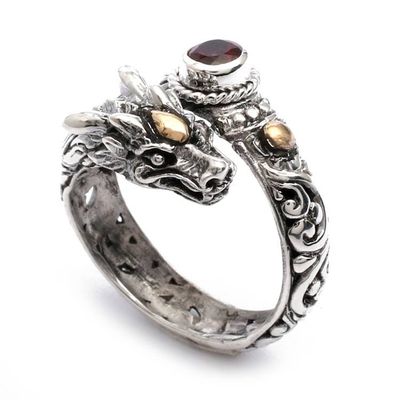 Alternate image for Dragon-Shaped Sterling Silver and Natural Garnet Wrap Ring Honorable Fire