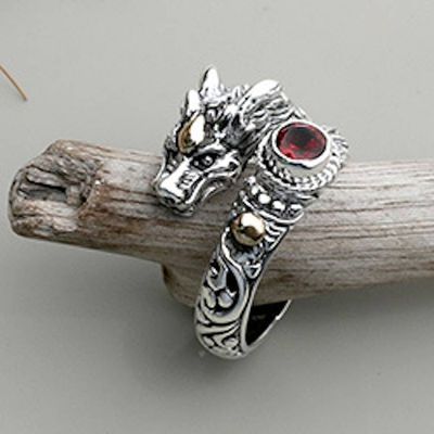 Alternate image for Dragon-Shaped Sterling Silver and Natural Garnet Wrap Ring Honorable Fire