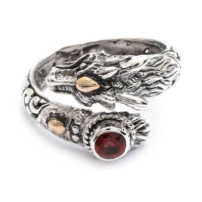 Alternate image for Dragon-Shaped Sterling Silver and Natural Garnet Wrap Ring Honorable Fire