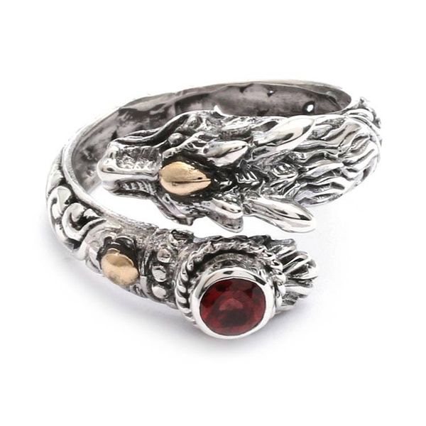 Alternate image for Dragon-Shaped Sterling Silver and Natural Garnet Wrap Ring Honorable Fire