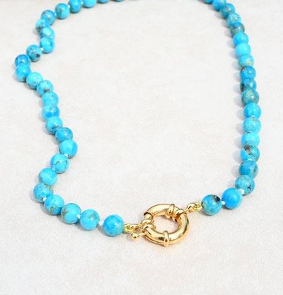 Alternate image for Kingman Turquoise Hand Knotted Necklace with Gold Filled Clasp
