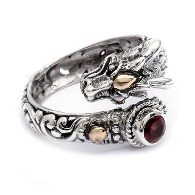 Alternate image for Dragon-Shaped Sterling Silver and Natural Garnet Wrap Ring Honorable Fire