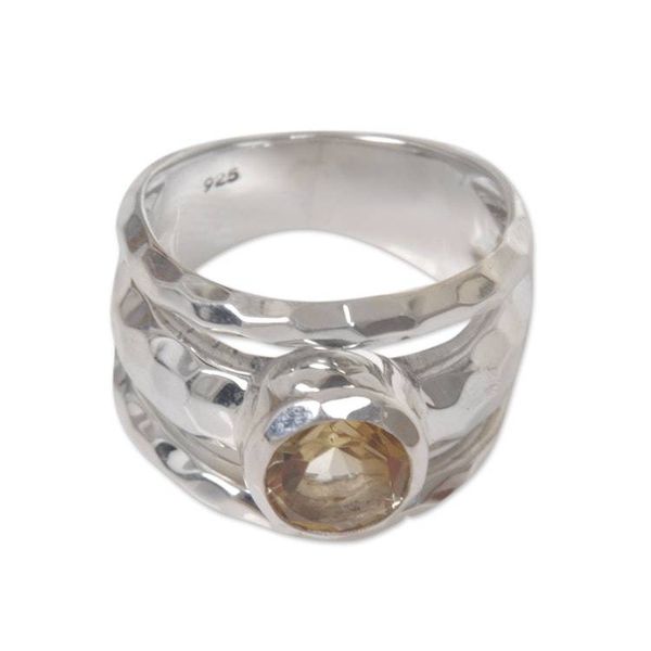 Alternate image for Sterling Silver Yellow Citrine Cocktail Ring from Indonesia Yellow Mosaic