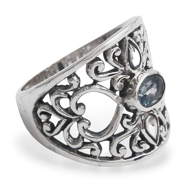 Alternate image for Blue Topaz and Silver Heart Band Ring Garden of Empathy