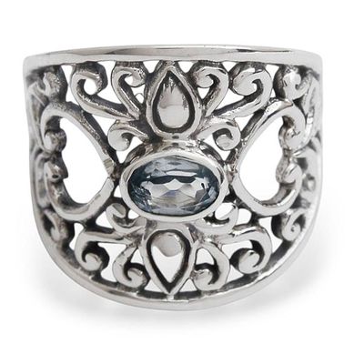 Alternate image for Blue Topaz and Silver Heart Band Ring Garden of Empathy