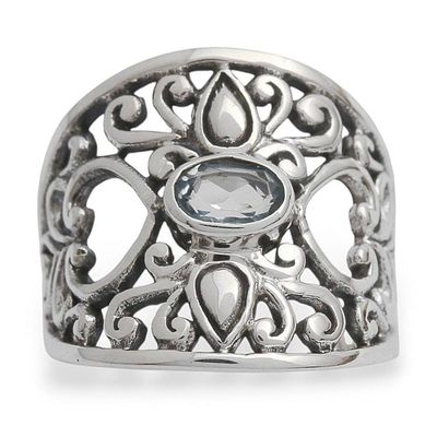 Alternate image for Blue Topaz and Silver Heart Band Ring Garden of Empathy