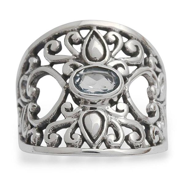 Alternate image for Blue Topaz and Silver Heart Band Ring Garden of Empathy