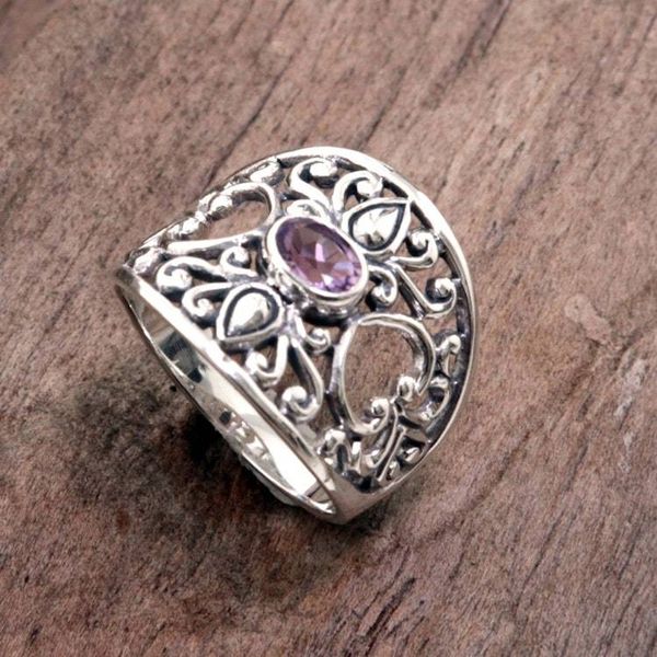 Alternate image for 925 Silver Heart Band Ring with Amethyst Fair Trade Jewelry Garden of Mystique