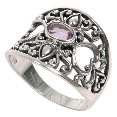 Alternate image for 925 Silver Heart Band Ring with Amethyst Fair Trade Jewelry Garden of Mystique