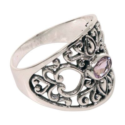 Alternate image for 925 Silver Heart Band Ring with Amethyst Fair Trade Jewelry Garden of Mystique