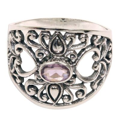 Alternate image for 925 Silver Heart Band Ring with Amethyst Fair Trade Jewelry Garden of Mystique