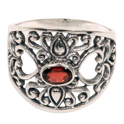 Alternate image for Fair Trade 925 Silver Jewelry Heart Band Ring with Garnet Garden of Passion
