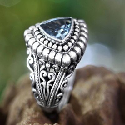 Alternate image for Blue Topaz and Silver Cocktail Ring Sea Goddess