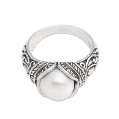 Alternate image for Balinese Sterling Silver and Cultured Pearl Womens Ring Luminous White Blossom