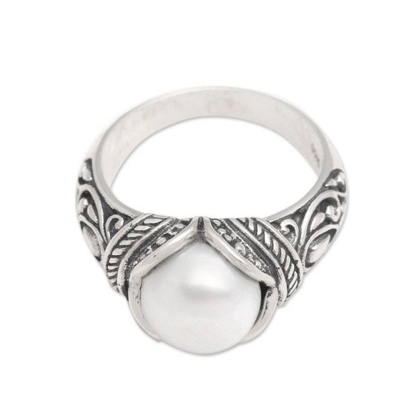 Alternate image for Balinese Sterling Silver and Cultured Pearl Womens Ring Luminous White Blossom