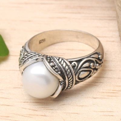 Alternate image for Balinese Sterling Silver and Cultured Pearl Womens Ring Luminous White Blossom