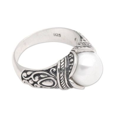 Alternate image for Balinese Sterling Silver and Cultured Pearl Womens Ring Luminous White Blossom