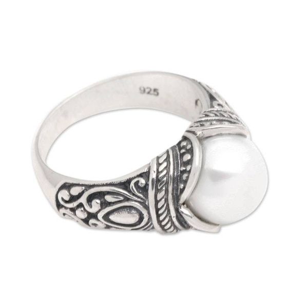 Alternate image for Balinese Sterling Silver and Cultured Pearl Womens Ring Luminous White Blossom