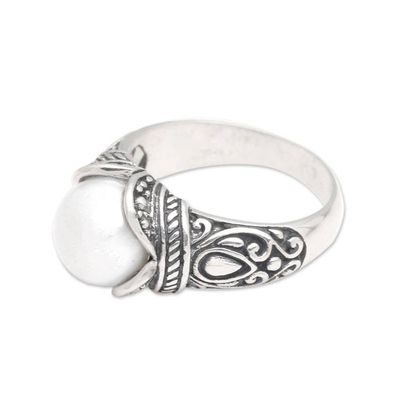 Alternate image for Balinese Sterling Silver and Cultured Pearl Womens Ring Luminous White Blossom