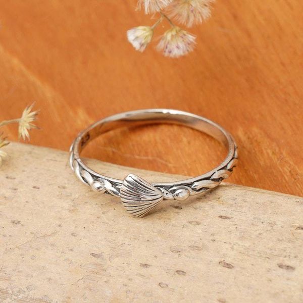 Alternate image for Marine-Themed Sterling Silver Shell Band Ring from Bali Princess Shell