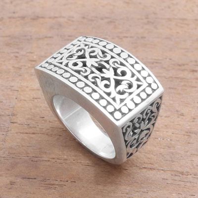Primary image for Patterned Sterling Silver Signet Ring from Bali Balinese Shield