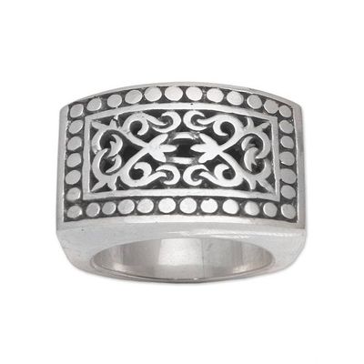 Alternate image for Patterned Sterling Silver Signet Ring from Bali Balinese Shield