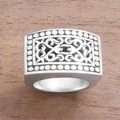 Alternate image for Patterned Sterling Silver Signet Ring from Bali Balinese Shield
